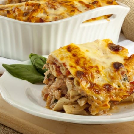 Slice of skinny baked ziti
