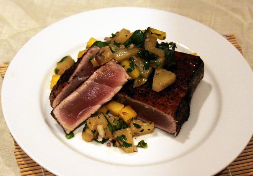 Cocoa-Crusted Ahi with Pineapple-Mango Salsa