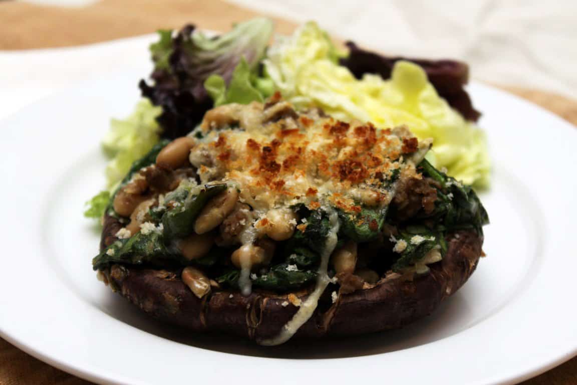 White bean, Chicken Sausage and Spinach-Stuffed Portabella Mushroom Caps