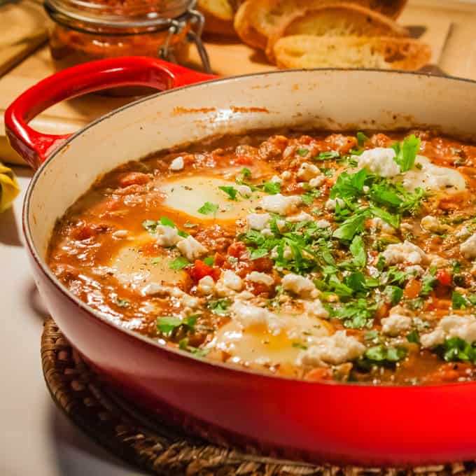 Shakshuka: Eggs Poached in Spicy Tomato Sauce