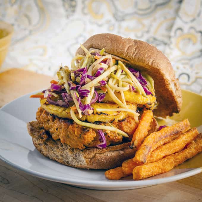 Thai Sriracha Turkey Burger with Grilled Pineapple and <br />Spicy Peanut Slaw Recipe