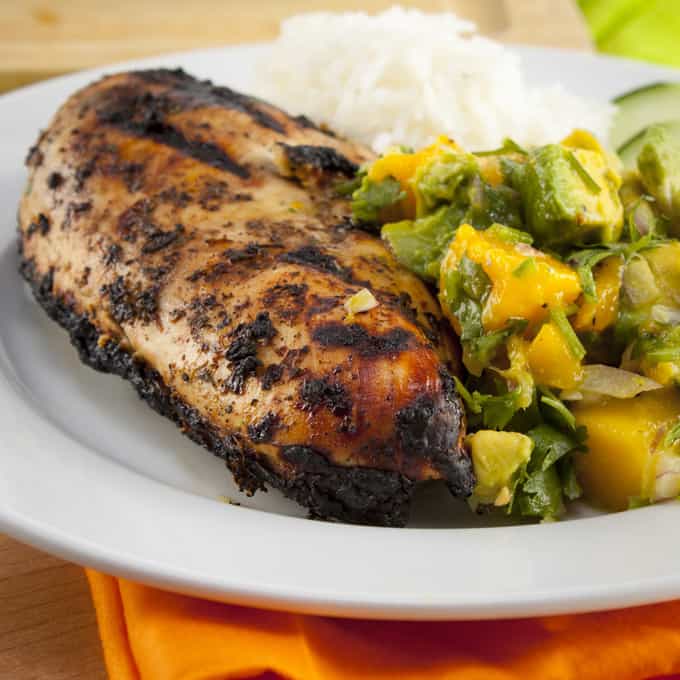 Grilled Jerk Chicken with Mango Avocado Salsa Recipe