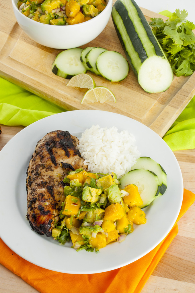 Grilled Jerk Chicken with Mango Avocado Salsa - Home Sweet Jones
