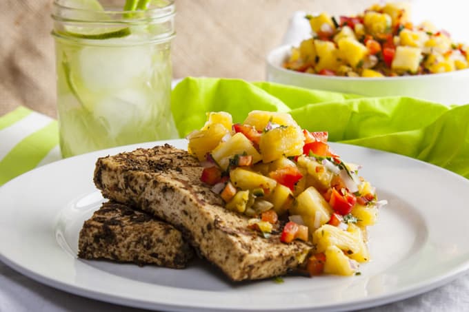 Grilled Jerk Tofu with Pineapple Salsa