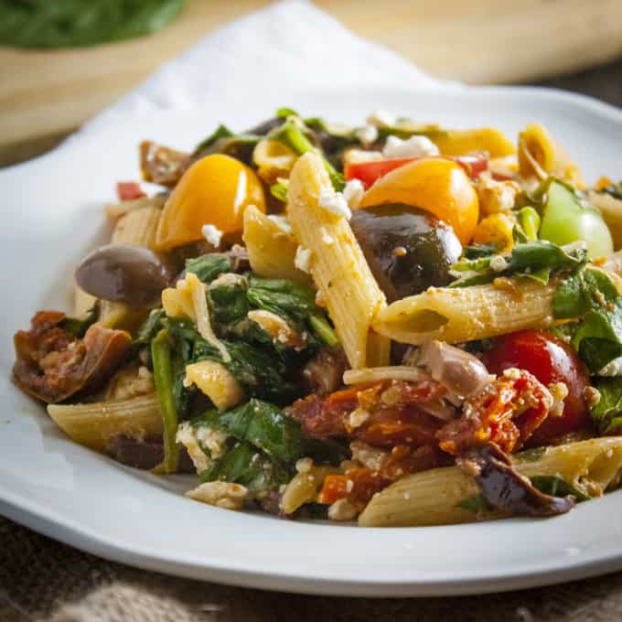 Sun-dried Tomato, Spinach, and Feta Pasta