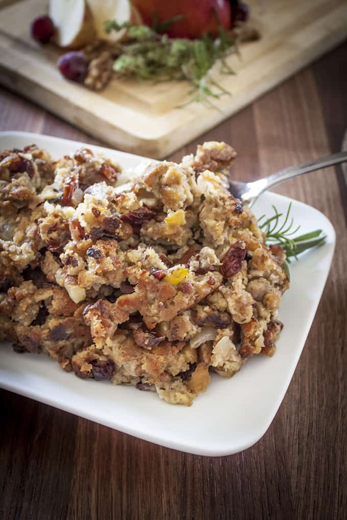 Apple Sausage Stuffing with Cranberries, Walnuts, <br />and Fresh Herbs