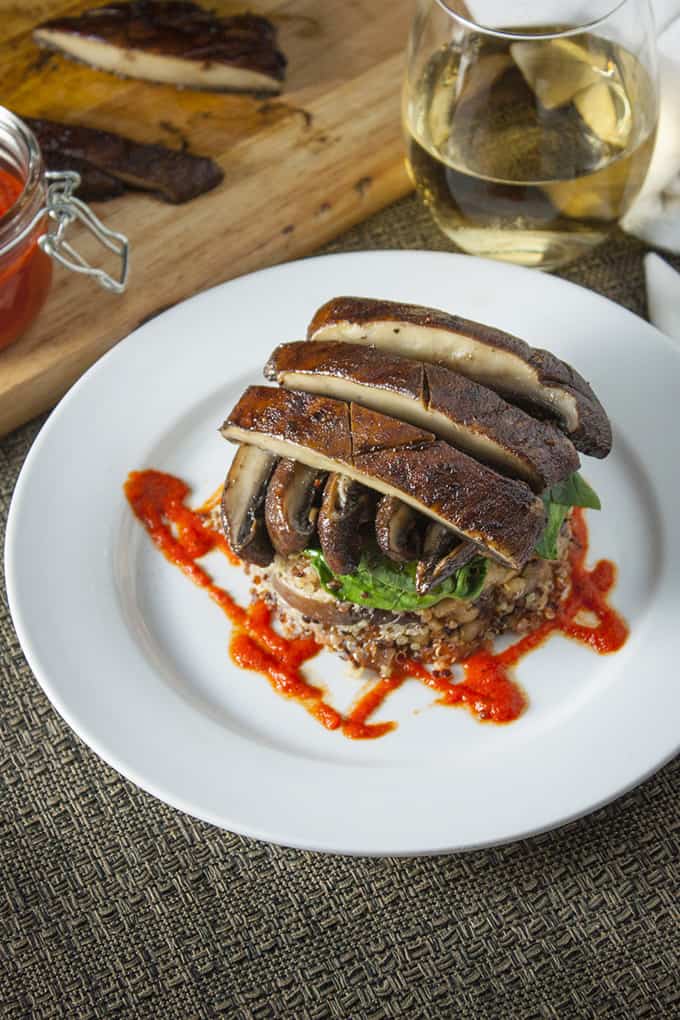 Quinoa and Portabello Mushrooms Stacks with Roasted <br />Red Pepper Coulis Recipe