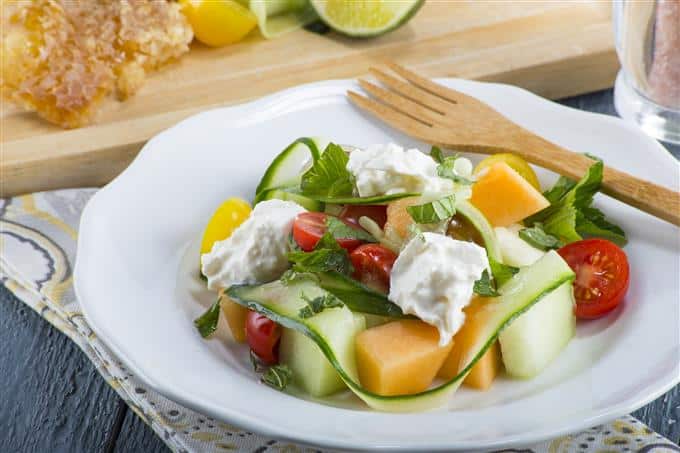 Heirloom Tomato, Melon, and Burrata Salad