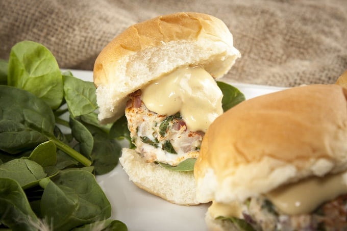 Salmon-Crab Sliders with Zesty Creole Mustard Sauce