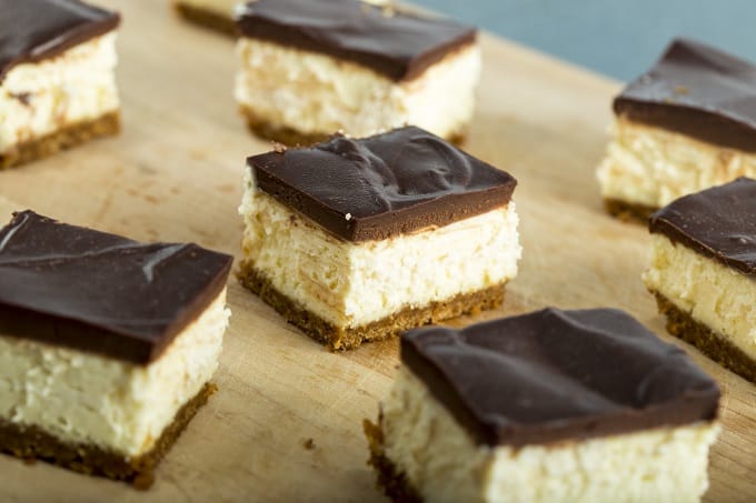 Decadent Cheesecake Bars with Chocolate Ganache <br />Topping