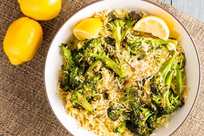 Lemony Orzo with Roasted Broccoli